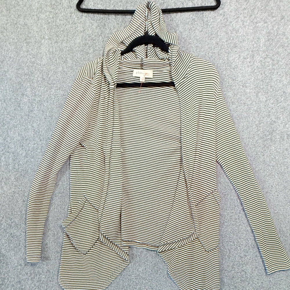 Philosophy Black and White Striped Cardigan